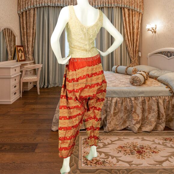 Vintage Gold Embroidered Bohemian Boho Yoga Harem Gypsy Pants 28 - Picture 1 of 5